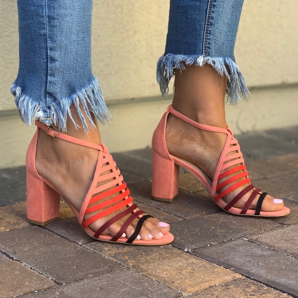 NIB Blush Pink Block Heel Caged Ankle Strap Sandal - Picture 5 of 8